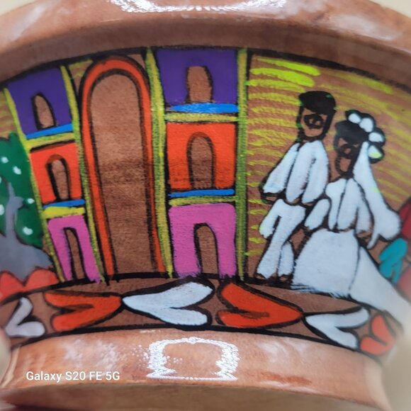 Beautiful Vibrantly Painted Mexican Wooden Decorative Bowl Wedding - Picture 2 of 16